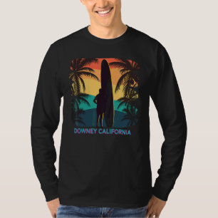 Downey California Ca Palm Tree Surfboard Surfer Su T-Shirt