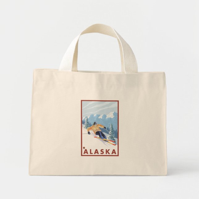 Downhhill Snow Skier - Alaska Mini Tote Bag (Front)