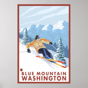 Downhhill Snow Skier - Blue Mountain, Washington Poster