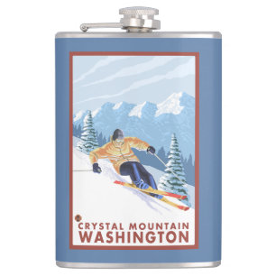 Downhhill Snow Skier - Crystal Mountain, WA Hip Flask