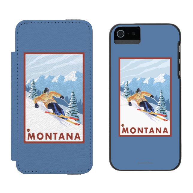 Downhhill Snow Skier - Montana Incipio iPhone Wallet Case (Side by Side)