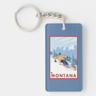 Downhhill Snow Skier - Montana Keychain
