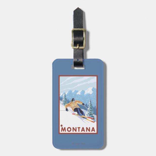 Downhhill Snow Skier - Montana Luggage Tag (Front Vertical)