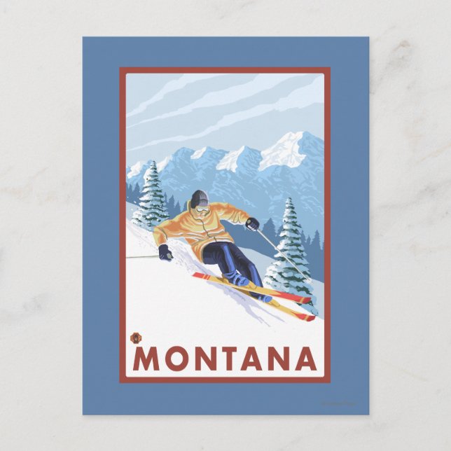 Downhhill Snow Skier - Montana Postcard (Front)