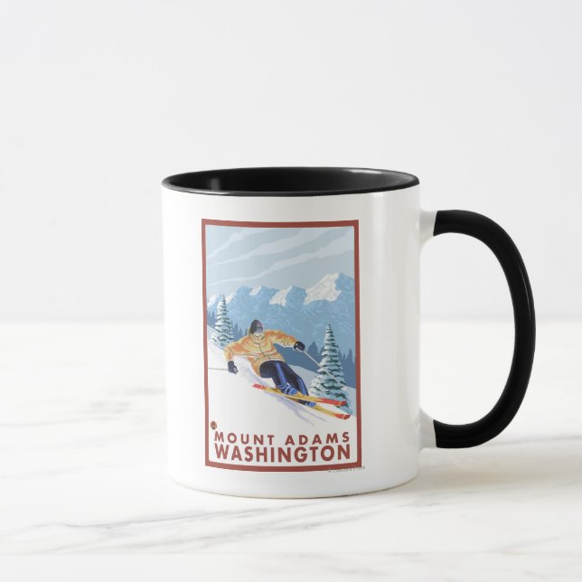Downhhill Snow Skier - Mount Adams, Washington Mug (Right)