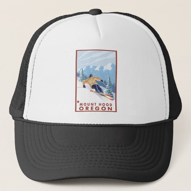 Downhhill Snow Skier - Mount Hood, Oregon Trucker Hat (Front)