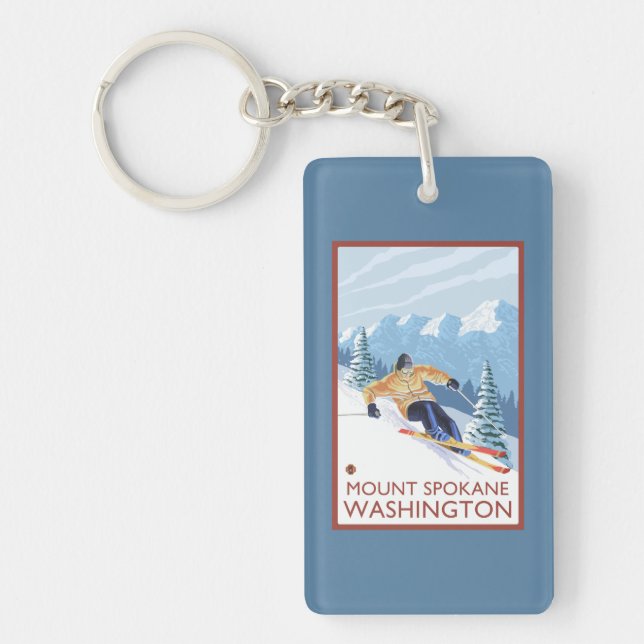Downhhill Snow Skier - Mount Spokane, Keychain (Front)
