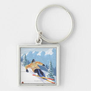 Downhhill Snow Skier - Mount Spokane, Keychain