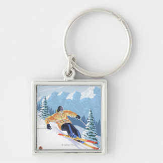 Downhhill Snow Skier - Mount Spokane, Keychain