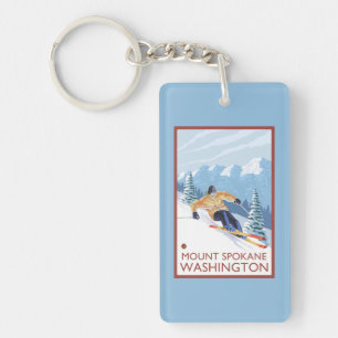 Downhhill Snow Skier - Mount Spokane, Keychain