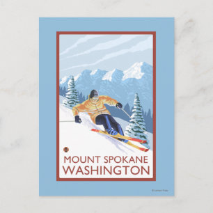 Downhhill Snow Skier - Mount Spokane, Postcard