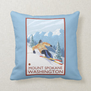 Downhhill Snow Skier - Mount Spokane, Throw Pillow