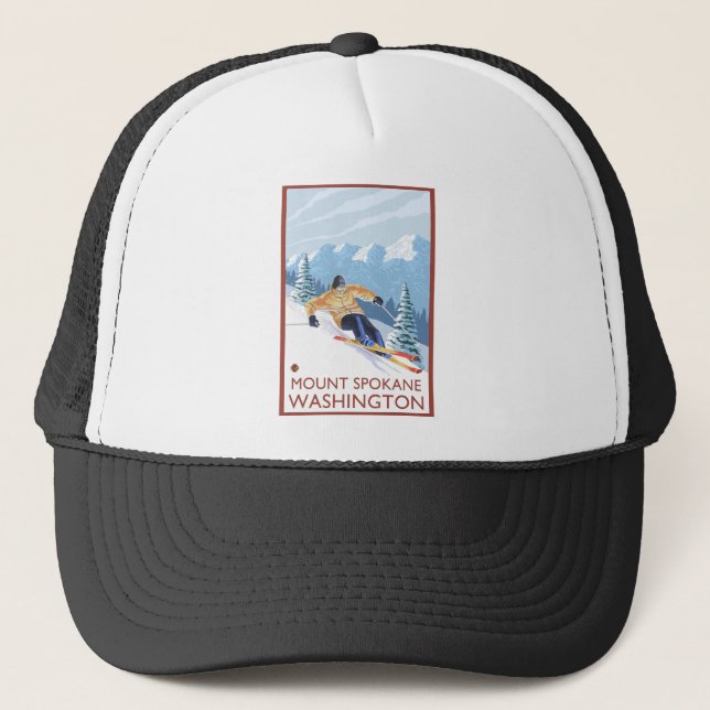 Downhhill Snow Skier - Mount Spokane, Washington Trucker Hat (Front)