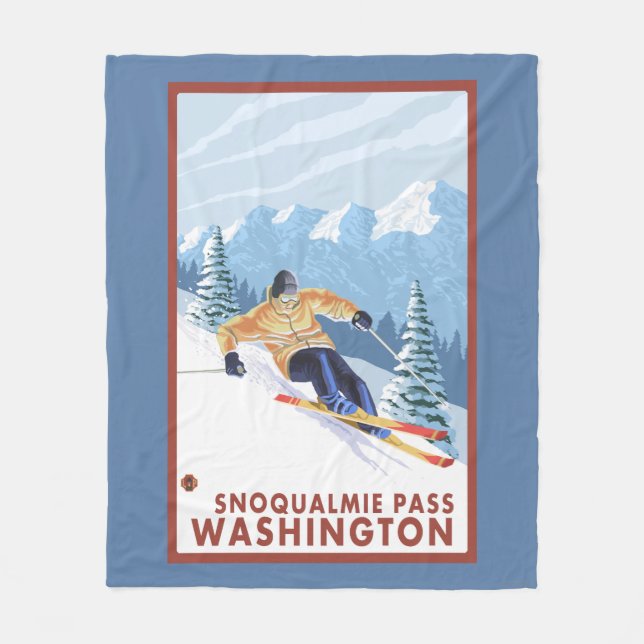 Downhhill Snow Skier - Snoqualmie Pass, WA Fleece Blanket (Front)