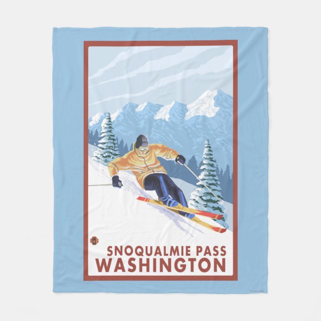 Downhhill Snow Skier - Snoqualmie Pass, WA Fleece Blanket (Front)