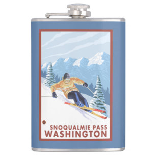Downhhill Snow Skier - Snoqualmie Pass, WA Hip Flask