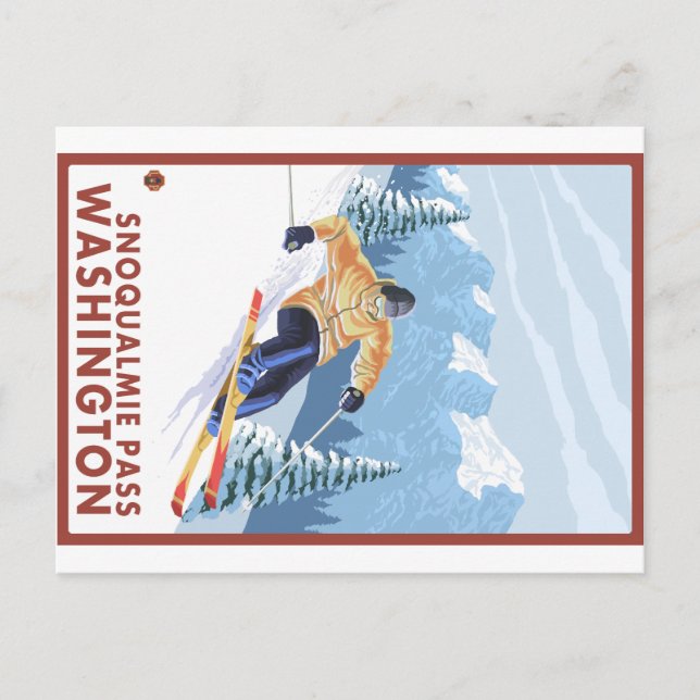 Downhhill Snow Skier - Snoqualmie Pass, WA Postcard (Front)