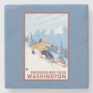 Downhhill Snow Skier - Snoqualmie Pass, WA Stone Coaster