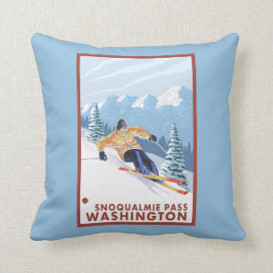 Downhhill Snow Skier - Snoqualmie Pass, WA Throw Pillow