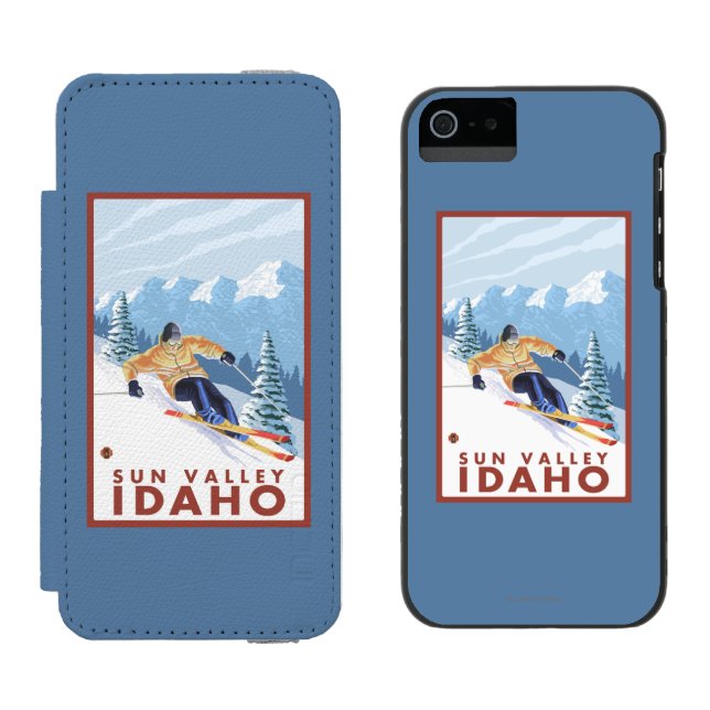 Downhhill Snow Skier - Sun Valley, Idaho Incipio iPhone Wallet Case (Side by Side)