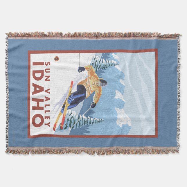Downhhill Snow Skier - Sun Valley, Idaho Throw Blanket (Front)