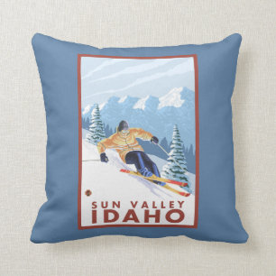 Downhhill Snow Skier - Sun Valley, Idaho Throw Pillow