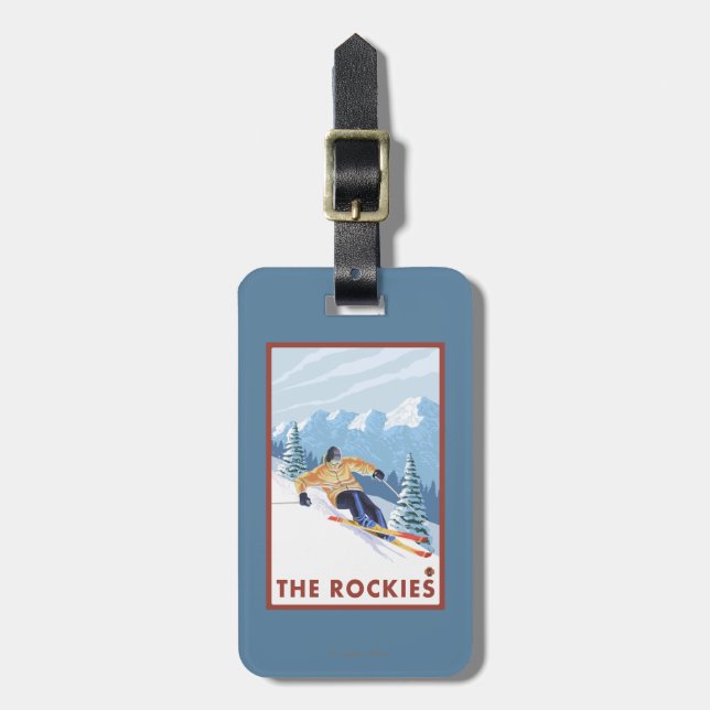 Downhhill Snow Skier - The Rockies Luggage Tag (Front Vertical)