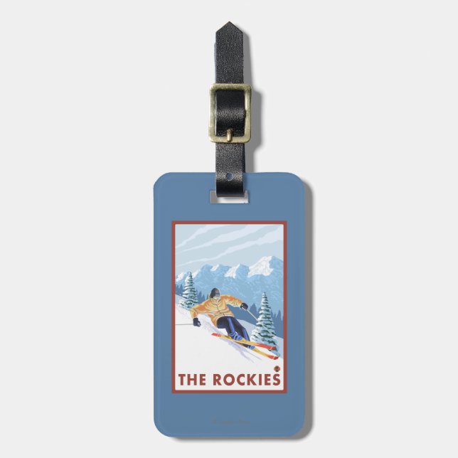 Downhhill Snow Skier - The Rockies Luggage Tag (Front Vertical)