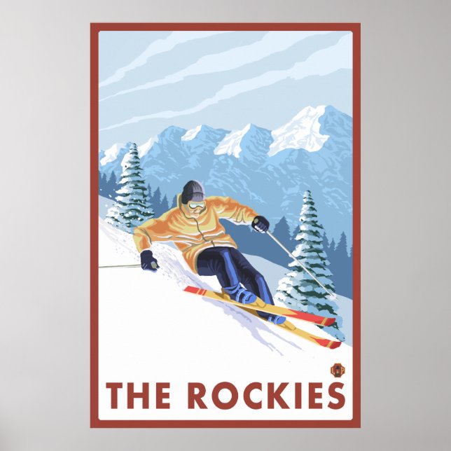 Downhhill Snow Skier - The Rockies Poster (Front)