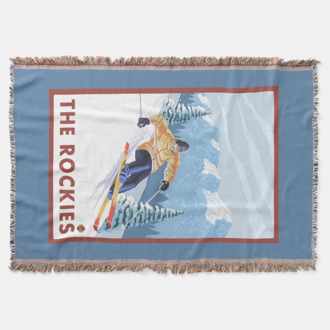 Downhhill Snow Skier - The Rockies Throw Blanket (Front)