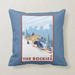 Downhhill Snow Skier - The Rockies Throw Pillow