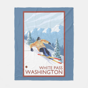Downhhill Snow Skier - White Pass, Washington Fleece Blanket
