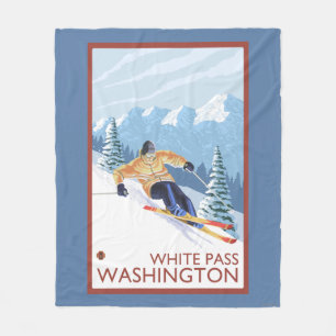 Downhhill Snow Skier - White Pass, Washington Fleece Blanket