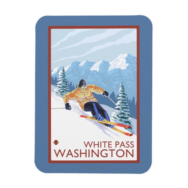 Downhhill Snow Skier - White Pass, Washington Magnet (Vertical)