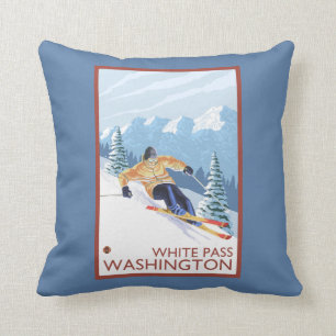 Downhhill Snow Skier - White Pass, Washington Throw Pillow