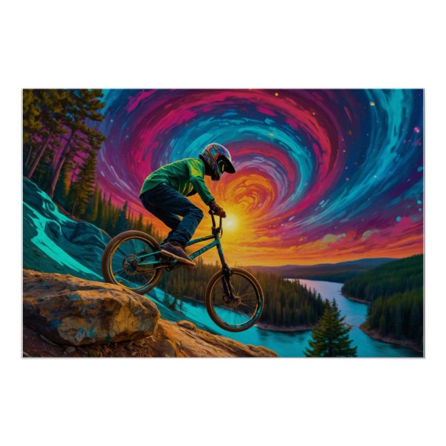 Downhill BMX Ride by a Forest Lake Poster (Front)