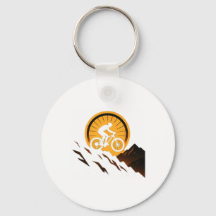 Downhill Cycling Design Sunset Ride Trail Explorer Keychain