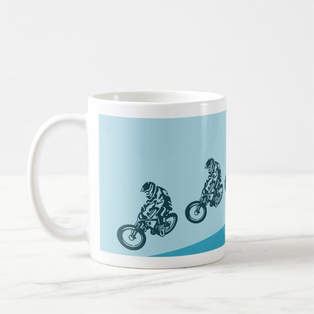 Downhill mountain bike, big air jump coffee mug (Left)
