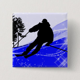 Downhill on the Ski Slope 2 Inch Square Button