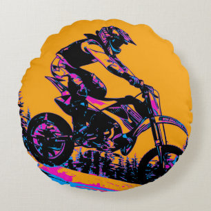 Downhill Racer - Motocross Rider Round Pillow