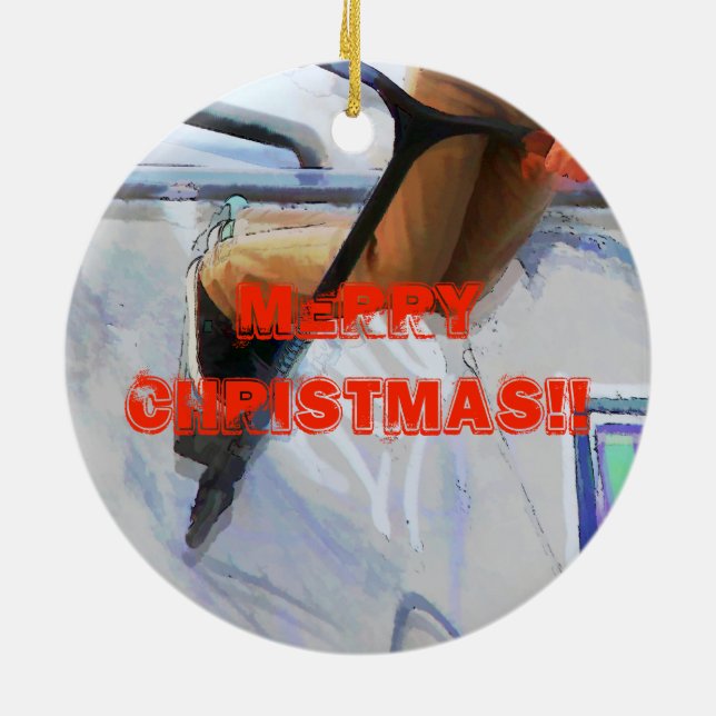 Downhill Run - Stunt Scooter Rider Ceramic Ornament (Back)