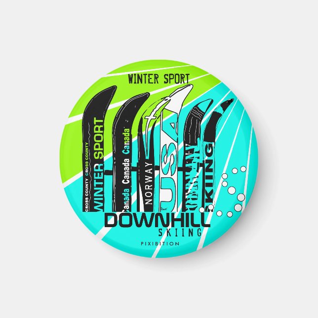 Downhill Ski Champions Snowblade CA Round Magnet (Front)