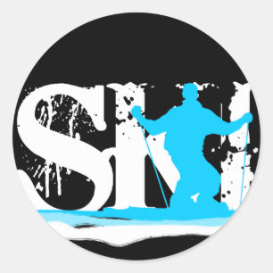 downhill ski classic round sticker