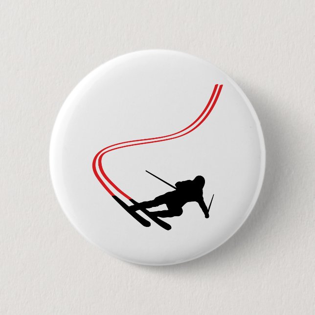 downhill ski skiing red track 2 inch round button (Front)