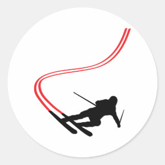 downhill ski skiing red track classic round sticker
