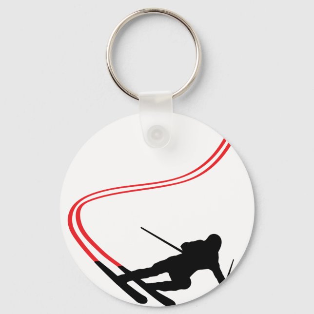 downhill ski skiing red track keychain (Front)