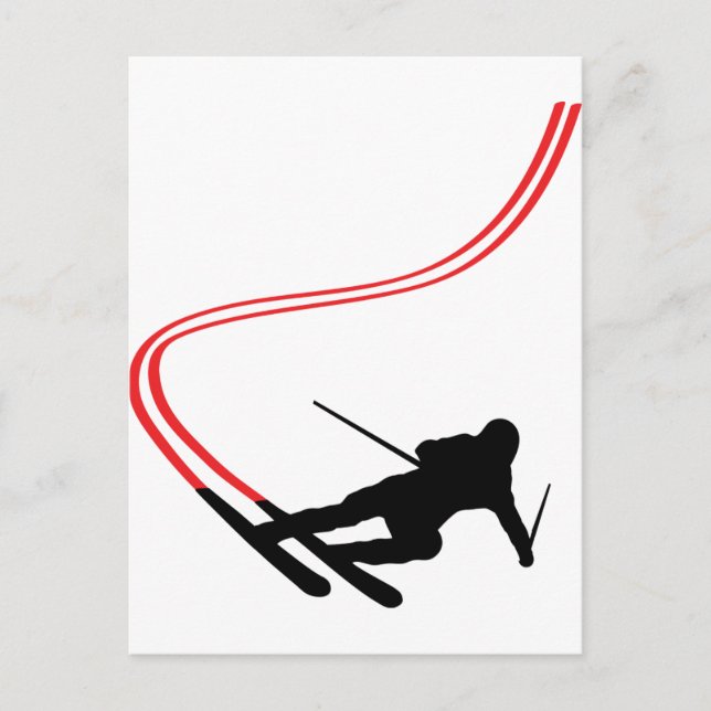 downhill ski skiing red track postcard (Front)