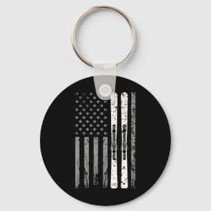 Downhill Ski Team 4th Of July Usa American Flag Sk Keychain
