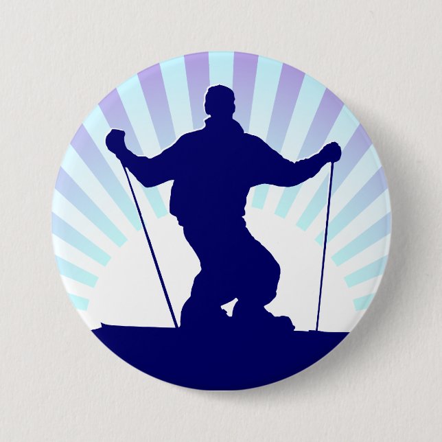 downhill skier 3 inch round button (Front)