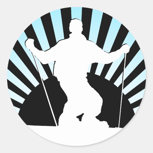 downhill skier classic round sticker (Front)